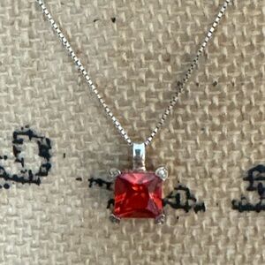 Red crystal Sterling Silver pendant Necklace